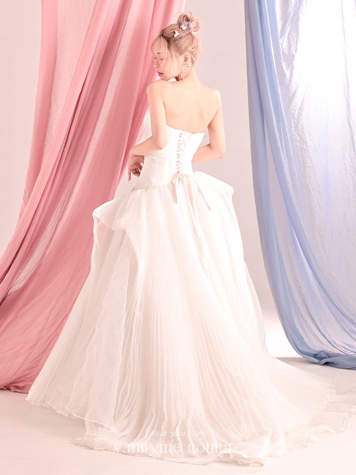 vanityME.couture. バニティーミークチュール Neige Tulle Couture ネージュ・チュール・クチュール ロングドレス ホワイト 白 チュール プリーツ プリンセス バースデー vctr-c-19016