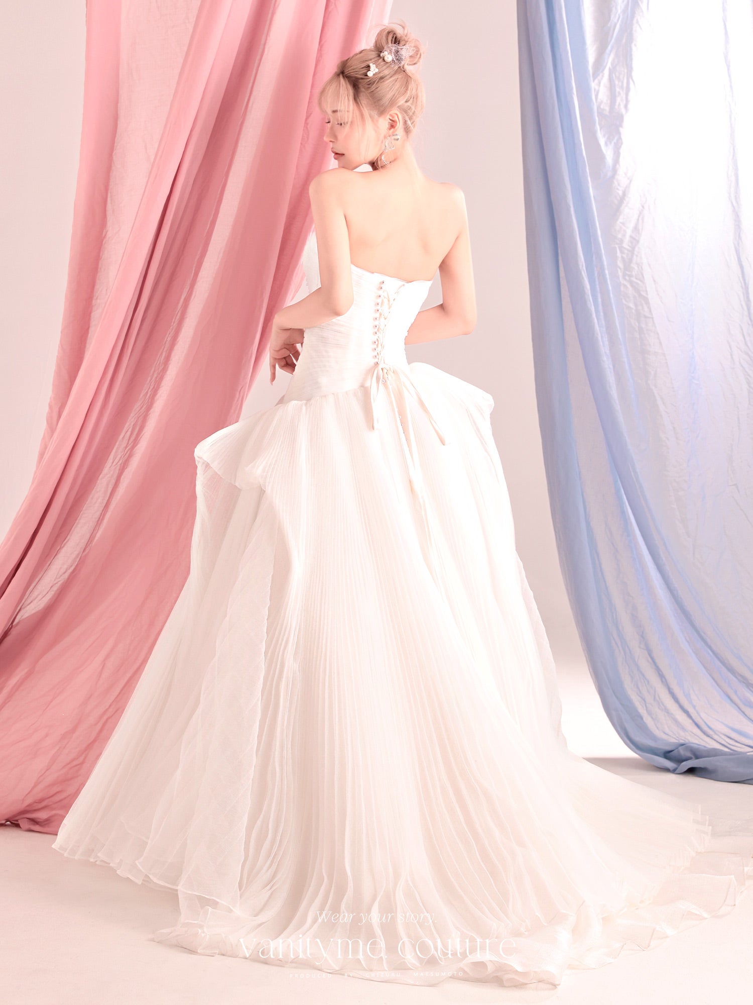 vanityME.couture. バニティーミークチュール Neige Tulle Couture ネージュ・チュール・クチュール ロングドレス ホワイト 白 チュール プリーツ プリンセス バースデー vctr-c-19016
