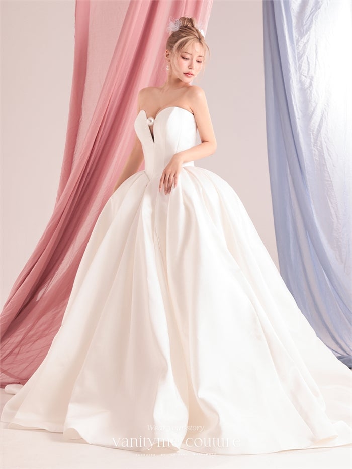 vanityME.couture. バニティーミークチュール Blanc Perle Couture ブラン・ペルル・クチュール ロングドレス ホワイト 白 サテン パール プリンセス バースデー vctr-c-0072