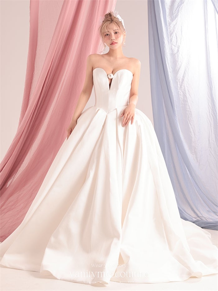 vanityME.couture. バニティーミークチュール Blanc Perle Couture ブラン・ペルル・クチュール ロングドレス ホワイト 白 サテン パール プリンセス バースデー vctr-c-0072