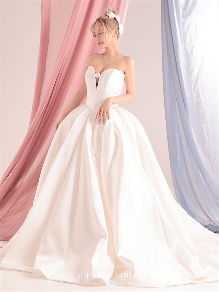 vanityME.couture. バニティーミークチュール Blanc Perle Couture ブラン・ペルル・クチュール ロングドレス ホワイト 白 サテン パール プリンセス バースデー vctr-c-0072