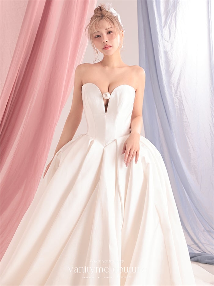 vanityME.couture. バニティーミークチュール Blanc Perle Couture ブラン・ペルル・クチュール ロングドレス ホワイト 白 サテン パール プリンセス バースデー vctr-c-0072
