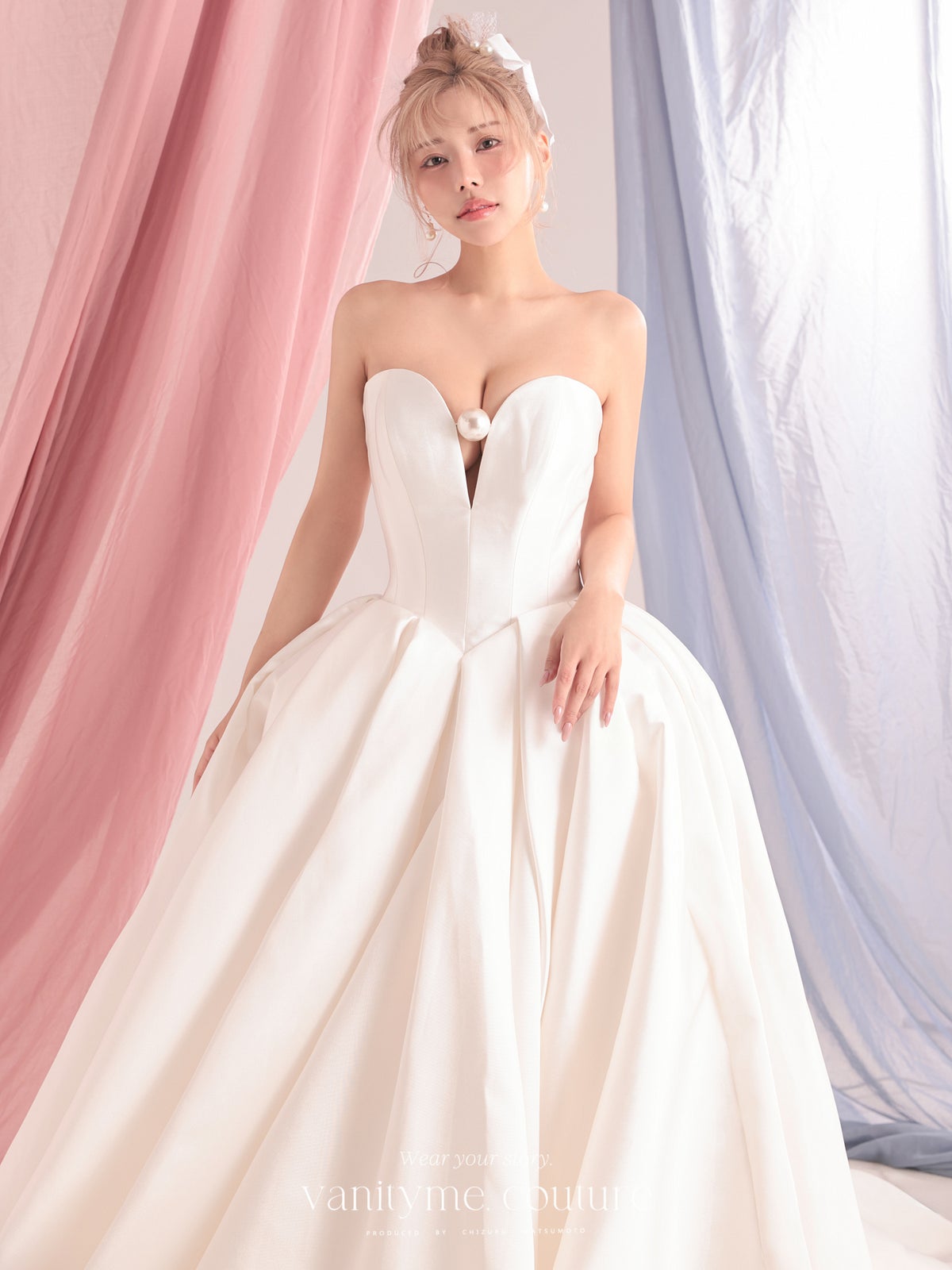 vanityME.couture. バニティーミークチュール Blanc Perle Couture ブラン・ペルル・クチュール ロングドレス ホワイト 白 サテン パール プリンセス バースデー vctr-c-0072