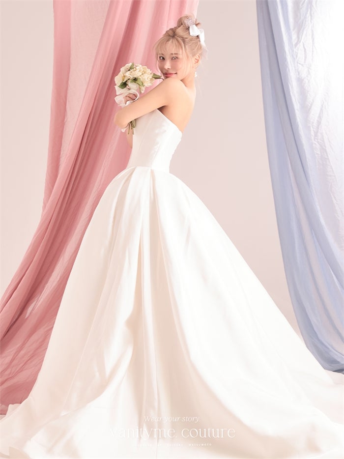 vanityME.couture. バニティーミークチュール Blanc Perle Couture ブラン・ペルル・クチュール ロングドレス ホワイト 白 サテン パール プリンセス バースデー vctr-c-0072