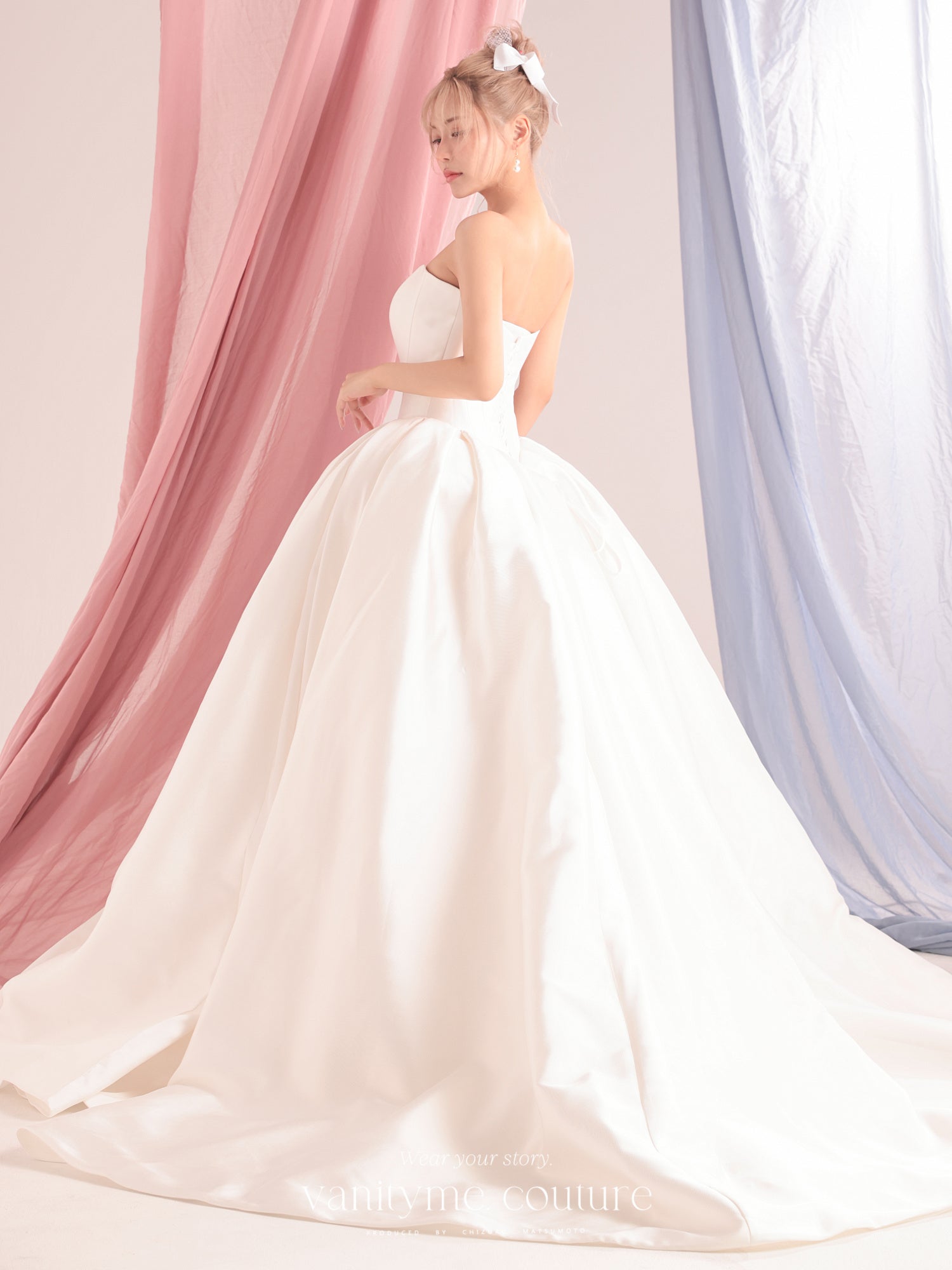 vanityME.couture. バニティーミークチュール Blanc Perle Couture ブラン・ペルル・クチュール ロングドレス ホワイト 白 サテン パール プリンセス バースデー vctr-c-0072