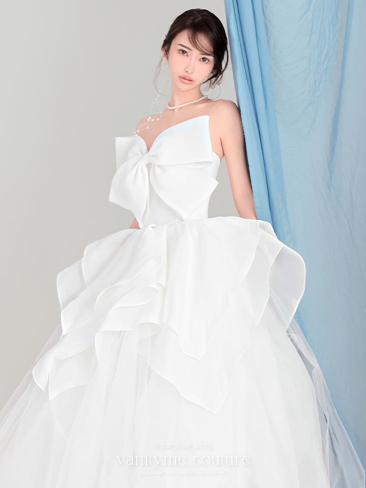 vanityME.couture. バニティーミークチュール Blanc Ruban Couture ブラン・リュバン・クチュール ロングドレス ホワイト 白 ビッグリボン フリル バースデー vctr-c-783