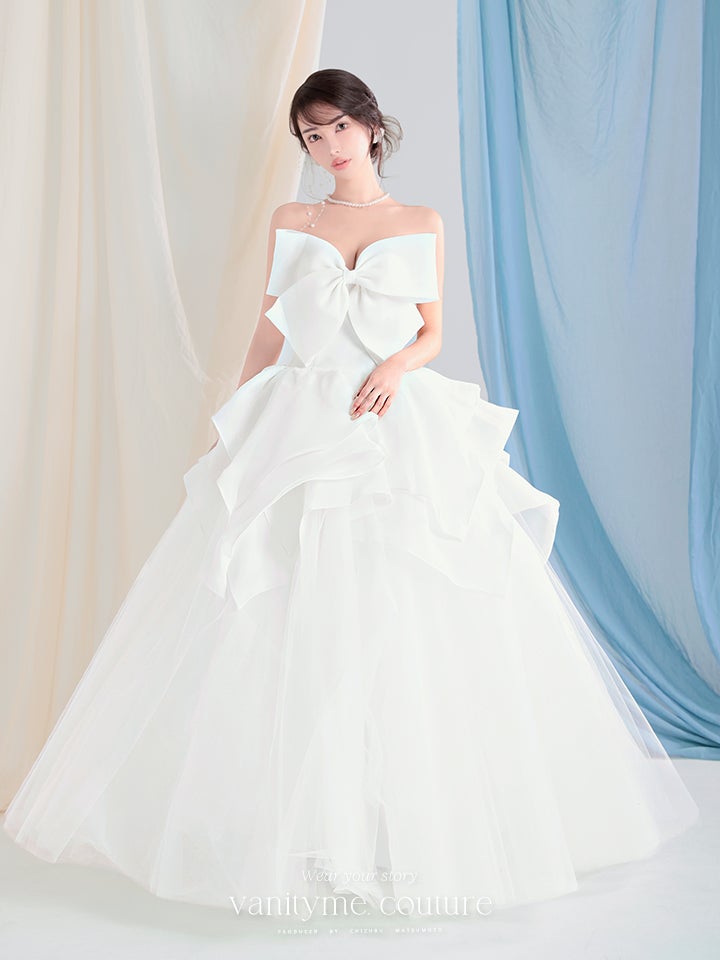 vanityME.couture. バニティーミークチュール Blanc Ruban Couture ブラン・リュバン・クチュール ロングドレス ホワイト 白 ビッグリボン フリル バースデー vctr-c-783