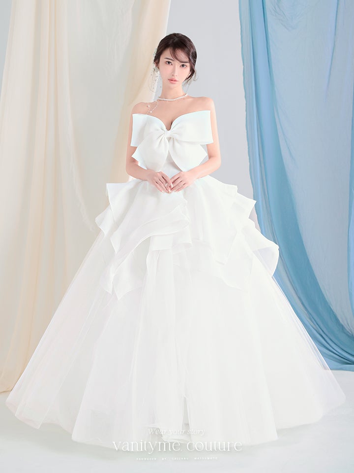 vanityME.couture. バニティーミークチュール Blanc Ruban Couture ブラン・リュバン・クチュール ロングドレス ホワイト 白 ビッグリボン フリル バースデー vctr-c-783