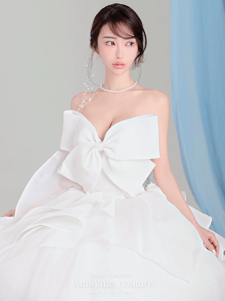 vanityME.couture. バニティーミークチュール Blanc Ruban Couture ブラン・リュバン・クチュール ロングドレス ホワイト 白 ビッグリボン フリル バースデー vctr-c-783