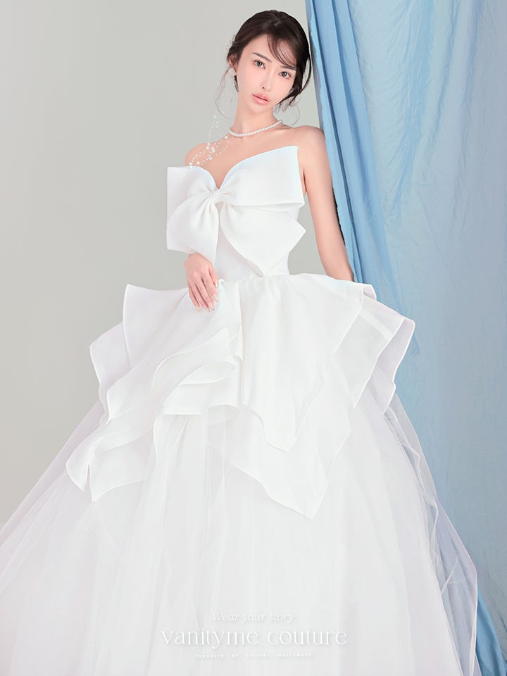 vanityME.couture. バニティーミークチュール Blanc Ruban Couture ブラン・リュバン・クチュール ロングドレス ホワイト 白 ビッグリボン フリル バースデー vctr-c-783