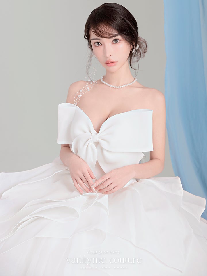 vanityME.couture. バニティーミークチュール Blanc Ruban Couture ブラン・リュバン・クチュール ロングドレス ホワイト 白 ビッグリボン フリル バースデー vctr-c-783