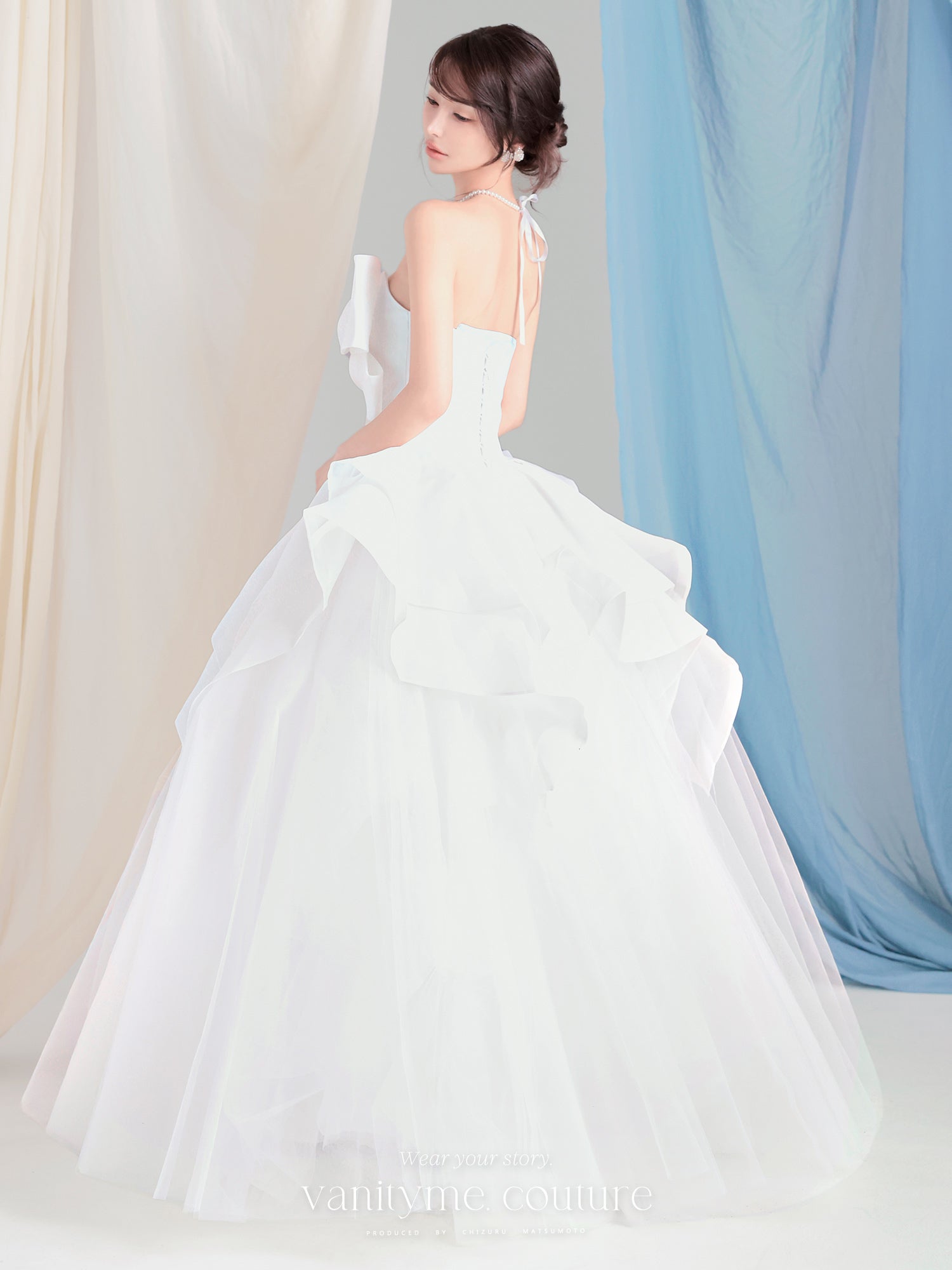 vanityME.couture. バニティーミークチュール Blanc Ruban Couture ブラン・リュバン・クチュール ロングドレス ホワイト 白 ビッグリボン フリル バースデー vctr-c-783