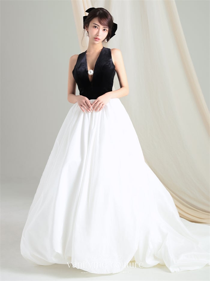 vanityME.couture. バニティーミークチュール Noir Blanc Couture ノワール・ブラン・クチュール ロングドレス ブラック 黒 ホワイト ベロア パール バースデー vctr-c-1202