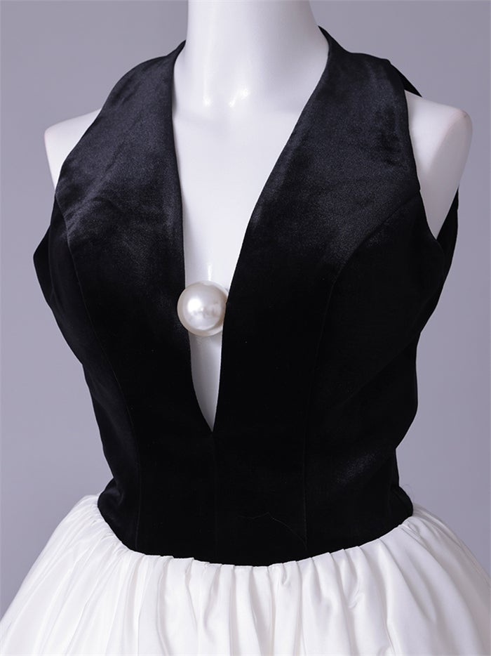 vanityME.couture. バニティーミークチュール Noir Blanc Couture ノワール・ブラン・クチュール ロングドレス ブラック 黒 ホワイト ベロア パール バースデー vctr-c-1202