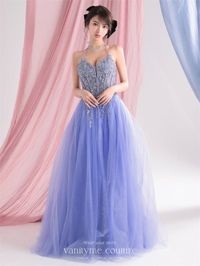 vanityME.couture. バニティーミークチュール Lumiere Bijou Couture リュミエール・ビジュー・クチュール ロングドレス ブルー 青紫 ビジュー バースデー vctr-l-cd721-2