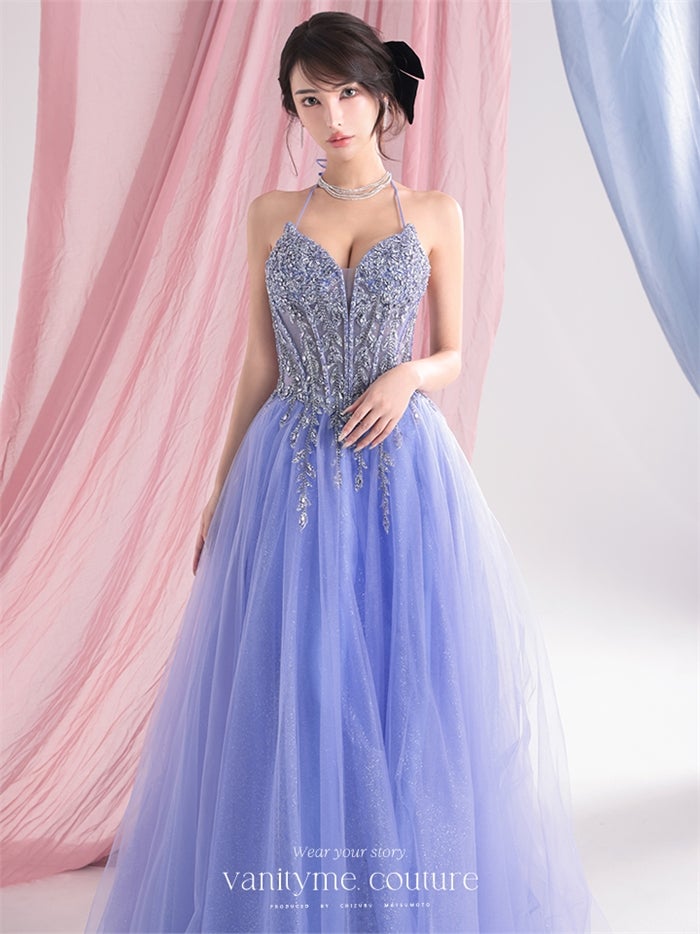 vanityME.couture. バニティーミークチュール Lumiere Bijou Couture リュミエール・ビジュー・クチュール ロングドレス ブルー 青紫 ビジュー バースデー vctr-l-cd721-2