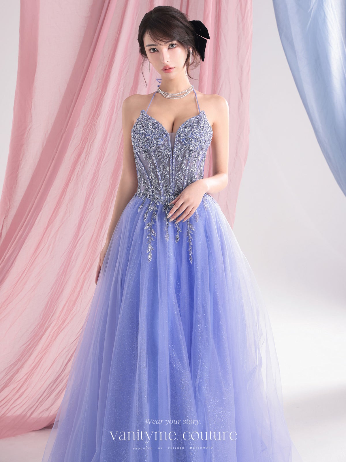vanityME.couture. バニティーミークチュール Lumiere Bijou Couture リュミエール・ビジュー・クチュール ロングドレス ブルー 青紫 ビジュー バースデー vctr-l-cd721-2