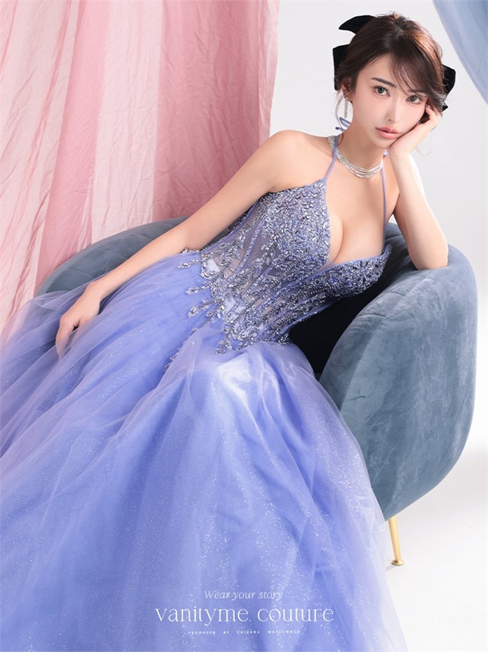 vanityME.couture. バニティーミークチュール Lumiere Bijou Couture リュミエール・ビジュー・クチュール ロングドレス ブルー 青紫 ビジュー バースデー vctr-l-cd721-2