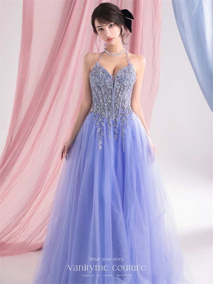 vanityME.couture. バニティーミークチュール Lumiere Bijou Couture リュミエール・ビジュー・クチュール ロングドレス ブルー 青紫 ビジュー バースデー vctr-l-cd721-2