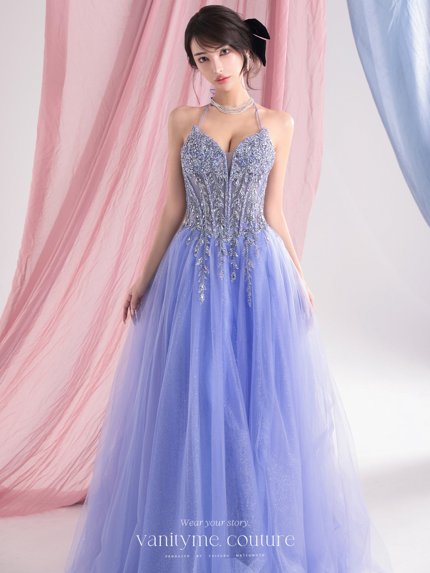 vanityME.couture. バニティーミークチュール Lumiere Bijou Couture リュミエール・ビジュー・クチュール ロングドレス ブルー 青紫 ビジュー バースデー vctr-l-cd721-2