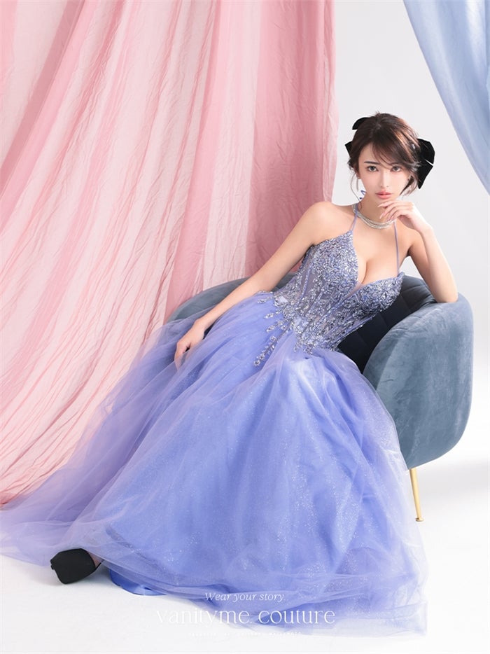 vanityME.couture. バニティーミークチュール Lumiere Bijou Couture リュミエール・ビジュー・クチュール ロングドレス ブルー 青紫 ビジュー バースデー vctr-l-cd721-2