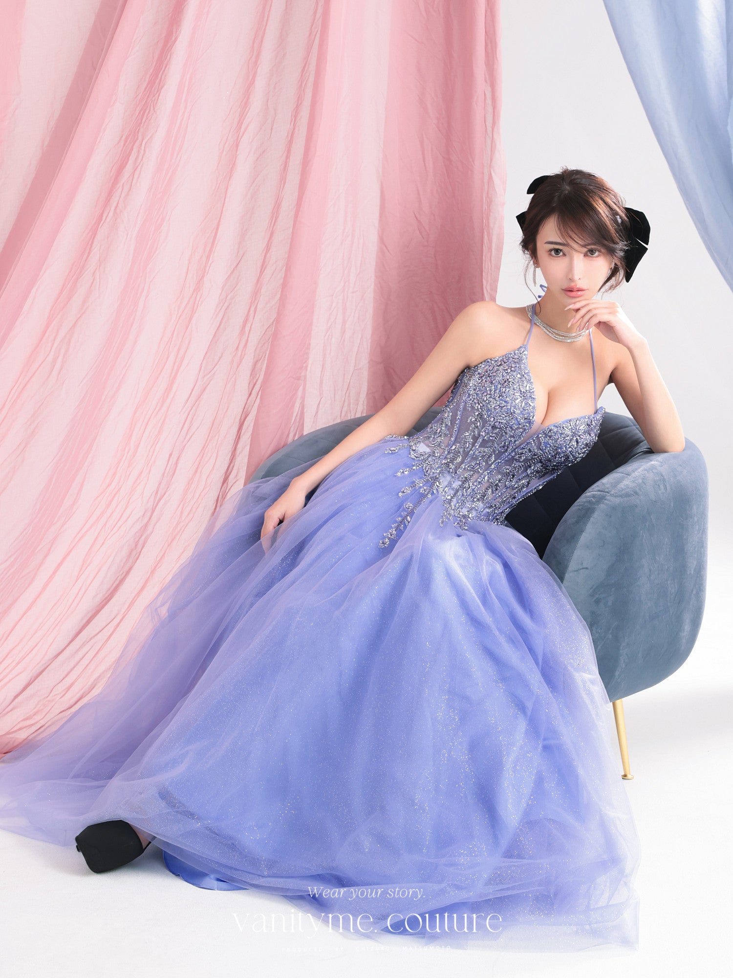 vanityME.couture. バニティーミークチュール Lumiere Bijou Couture リュミエール・ビジュー・クチュール ロングドレス ブルー 青紫 ビジュー バースデー vctr-l-cd721-2