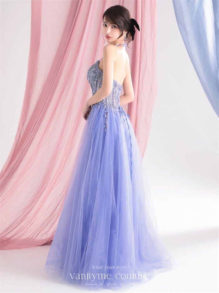 vanityME.couture. バニティーミークチュール Lumiere Bijou Couture リュミエール・ビジュー・クチュール ロングドレス ブルー 青紫 ビジュー バースデー vctr-l-cd721-2
