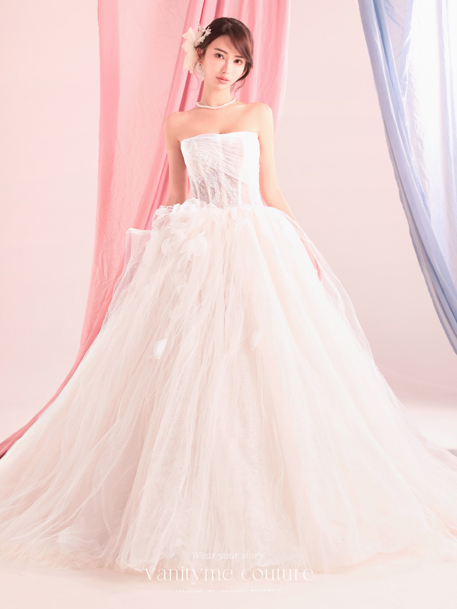 vanityME.couture. バニティーミークチュール Blanc Petale Couture ブラン・ペタル・クチュール ロングドレス ホワイト 白 フラワー チュール プリンセス バースデー vctr-c-lw2730