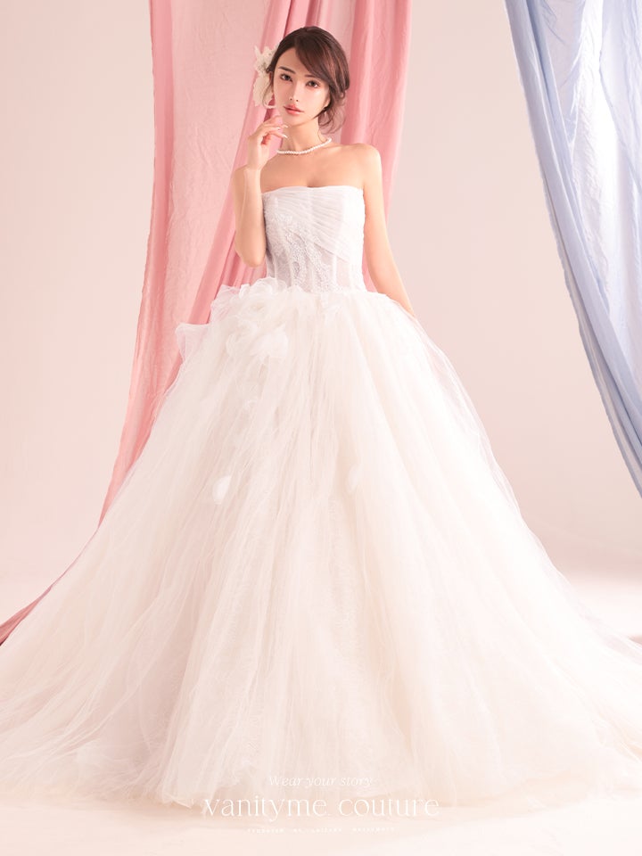 vanityME.couture. バニティーミークチュール Blanc Petale Couture ブラン・ペタル・クチュール ロングドレス ホワイト 白 フラワー チュール プリンセス バースデー vctr-c-lw2730