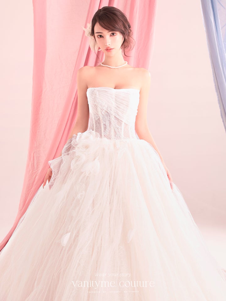 vanityME.couture. バニティーミークチュール Blanc Petale Couture ブラン・ペタル・クチュール ロングドレス ホワイト 白 フラワー チュール プリンセス バースデー vctr-c-lw2730