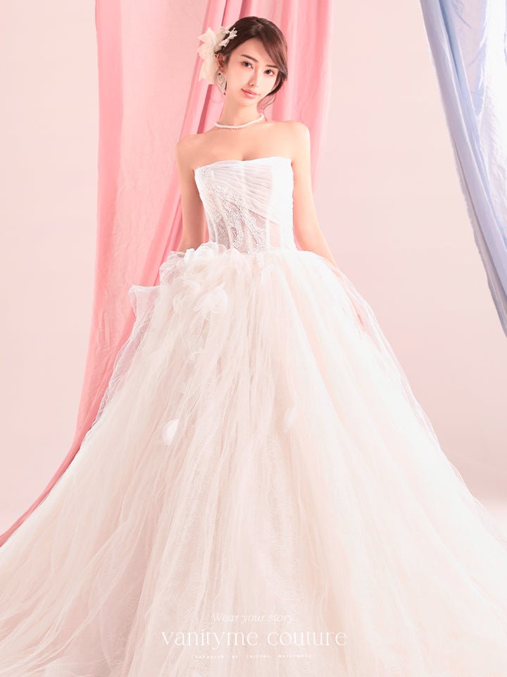 vanityME.couture. バニティーミークチュール Blanc Petale Couture ブラン・ペタル・クチュール ロングドレス ホワイト 白 フラワー チュール プリンセス バースデー vctr-c-lw2730