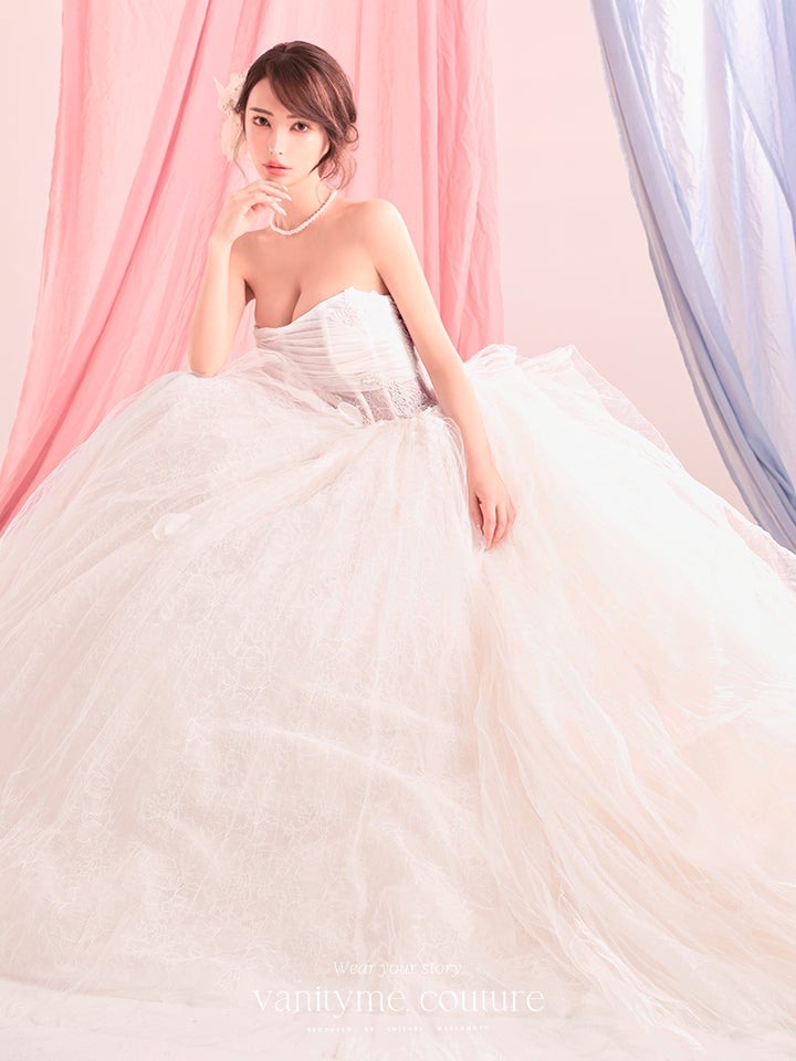 vanityME.couture. バニティーミークチュール Blanc Petale Couture ブラン・ペタル・クチュール ロングドレス ホワイト 白 フラワー チュール プリンセス バースデー vctr-c-lw2730