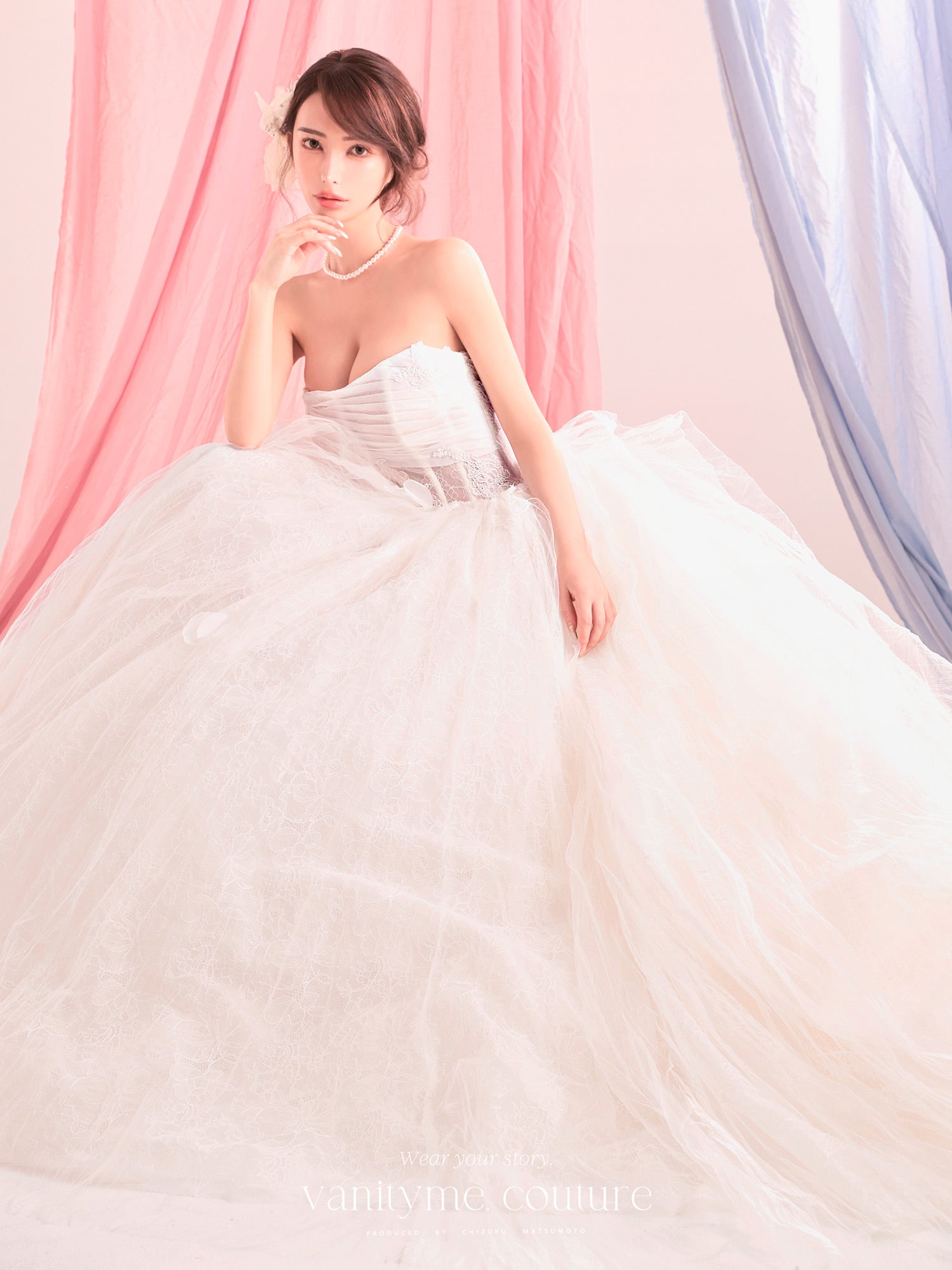 vanityME.couture. バニティーミークチュール Blanc Petale Couture ブラン・ペタル・クチュール ロングドレス ホワイト 白 フラワー チュール プリンセス バースデー vctr-c-lw2730