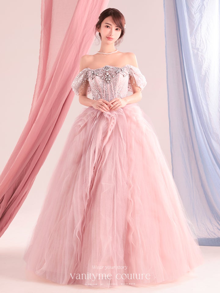 anityME.couture. バニティーミークチュール Rose Crystal Couture ローズ・クリスタル・クチュール ロングドレス ピンク ビジュー コルセット バースデー vctr-c-s141