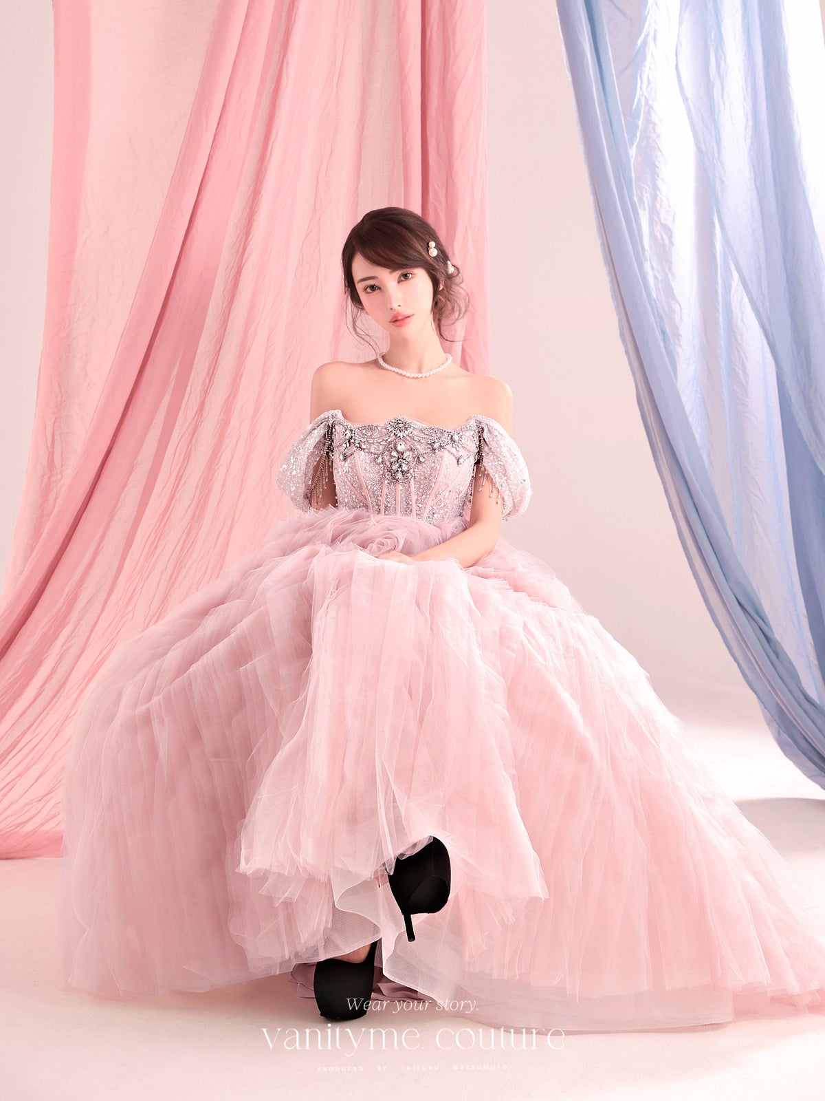 anityME.couture. バニティーミークチュール Rose Crystal Couture ローズ・クリスタル・クチュール ロングドレス ピンク ビジュー コルセット バースデー vctr-c-s141