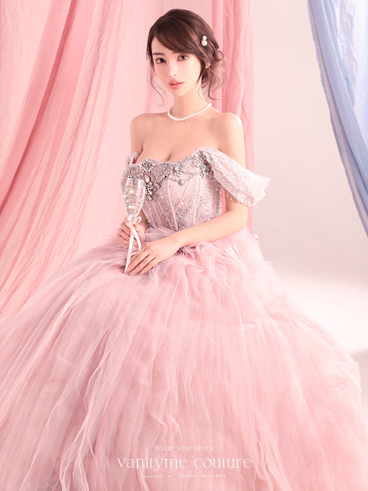 anityME.couture. バニティーミークチュール Rose Crystal Couture ローズ・クリスタル・クチュール ロングドレス ピンク ビジュー コルセット バースデー vctr-c-s141