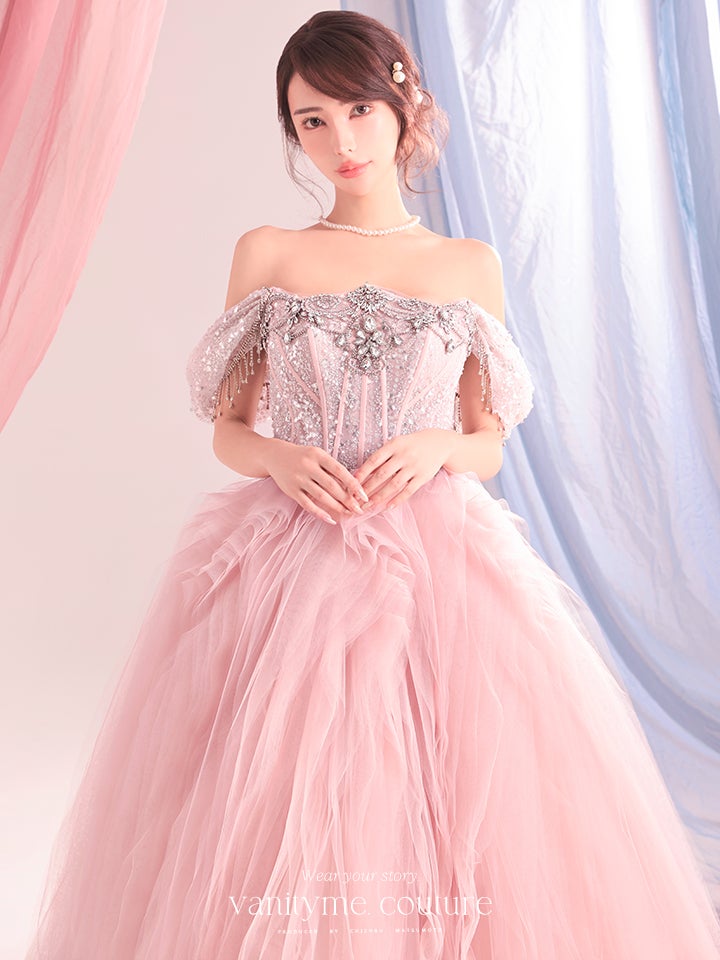 anityME.couture. バニティーミークチュール Rose Crystal Couture ローズ・クリスタル・クチュール ロングドレス ピンク ビジュー コルセット バースデー vctr-c-s141
