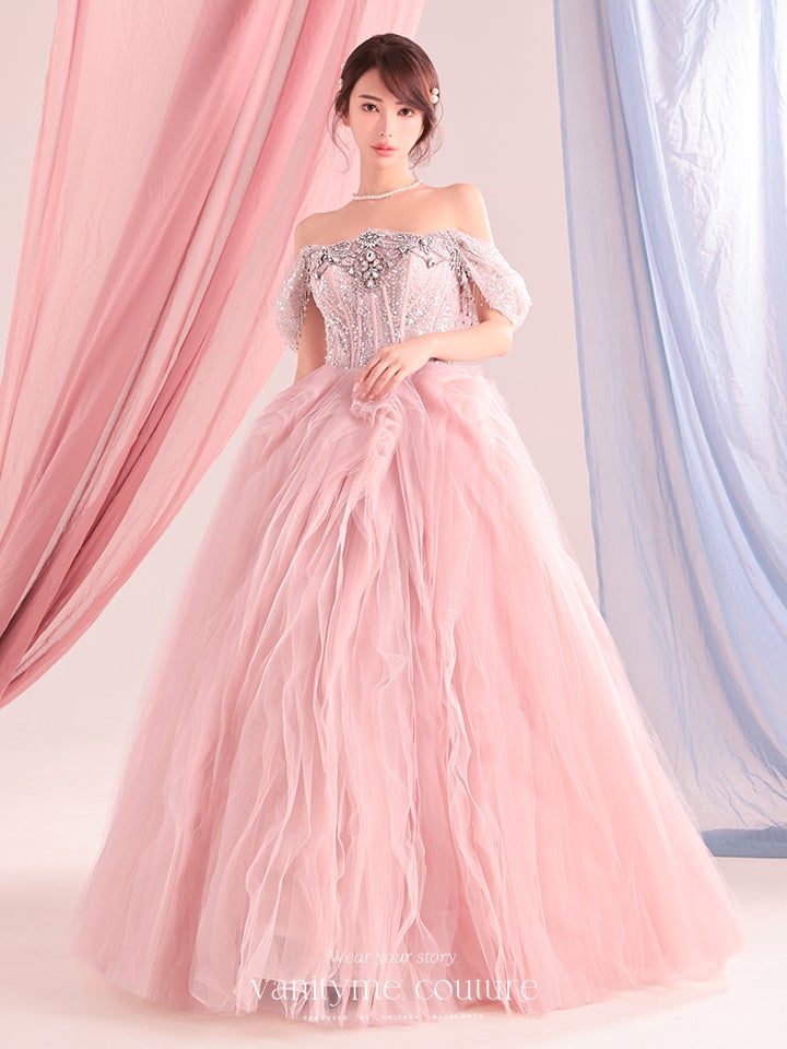 anityME.couture. バニティーミークチュール Rose Crystal Couture ローズ・クリスタル・クチュール ロングドレス ピンク ビジュー コルセット バースデー vctr-c-s141