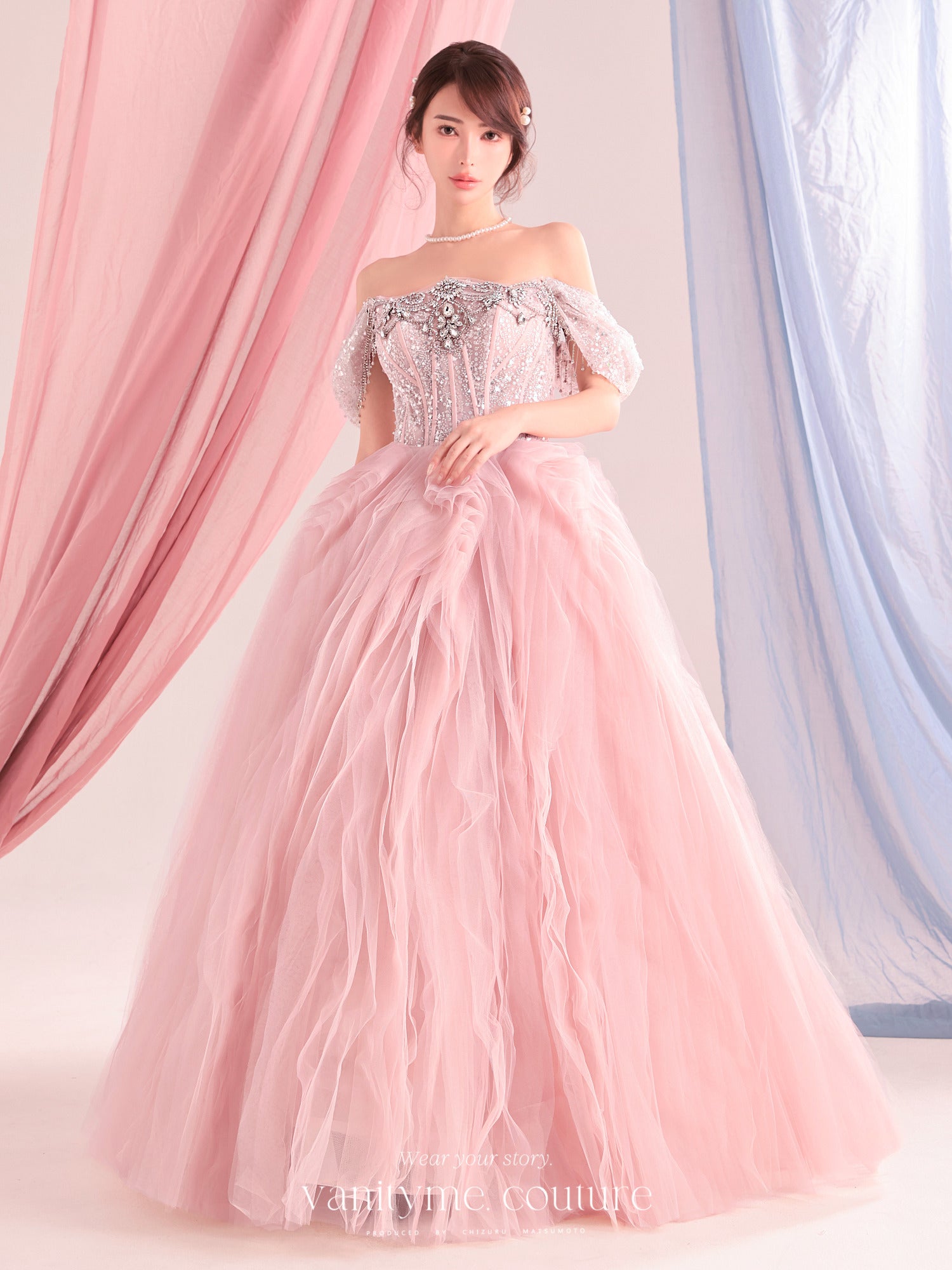 anityME.couture. バニティーミークチュール Rose Crystal Couture ローズ・クリスタル・クチュール ロングドレス ピンク ビジュー コルセット バースデー vctr-c-s141
