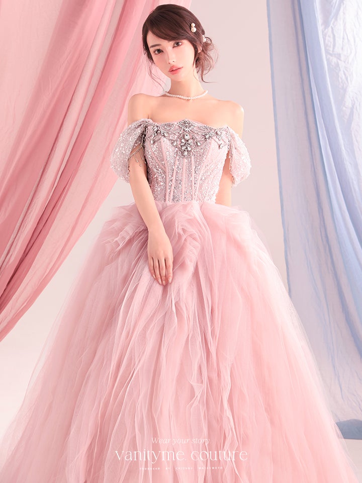 anityME.couture. バニティーミークチュール Rose Crystal Couture ローズ・クリスタル・クチュール ロングドレス ピンク ビジュー コルセット バースデー vctr-c-s141