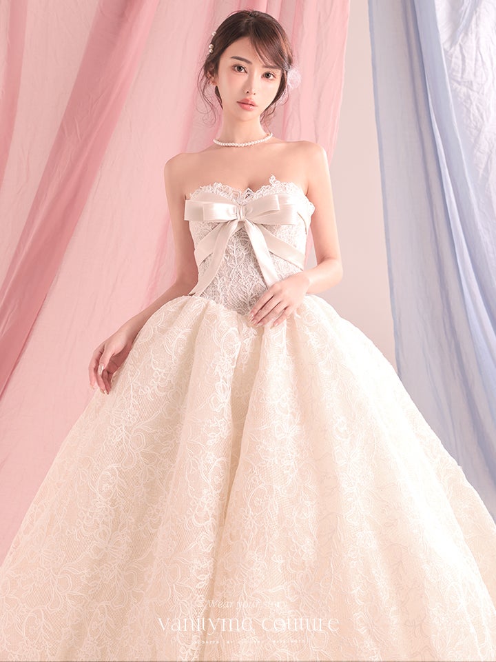 vanityME.couture. バニティーミークチュール Fleur Ruban Couture フルール・リュバン・クチュール ロングドレス ホワイト 白 総レース リボン バースデー vctr-c-5126