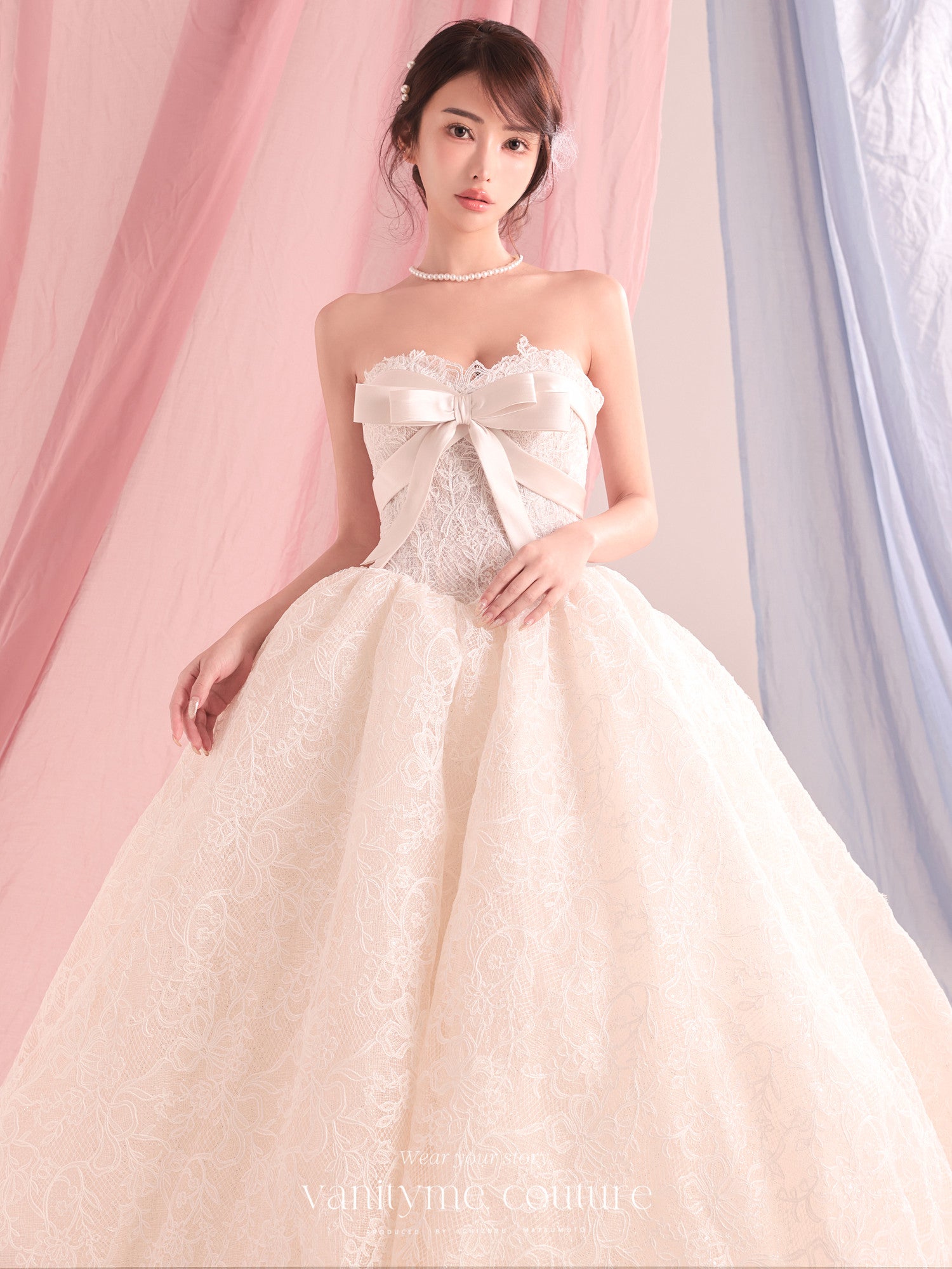 vanityME.couture. バニティーミークチュール Fleur Ruban Couture フルール・リュバン・クチュール ロングドレス ホワイト 白 総レース リボン バースデー vctr-c-5126