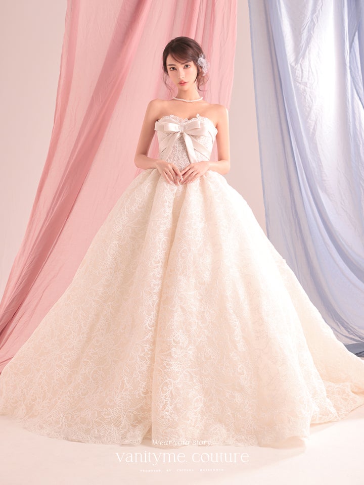 vanityME.couture. バニティーミークチュール Fleur Ruban Couture フルール・リュバン・クチュール ロングドレス ホワイト 白 総レース リボン バースデー vctr-c-5126