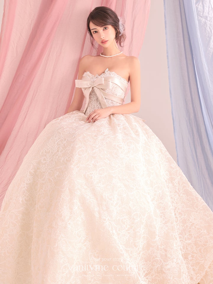 vanityME.couture. バニティーミークチュール Fleur Ruban Couture フルール・リュバン・クチュール ロングドレス ホワイト 白 総レース リボン バースデー vctr-c-5126