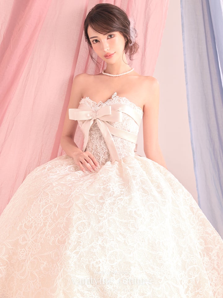 vanityME.couture. バニティーミークチュール Fleur Ruban Couture フルール・リュバン・クチュール ロングドレス ホワイト 白 総レース リボン バースデー vctr-c-5126