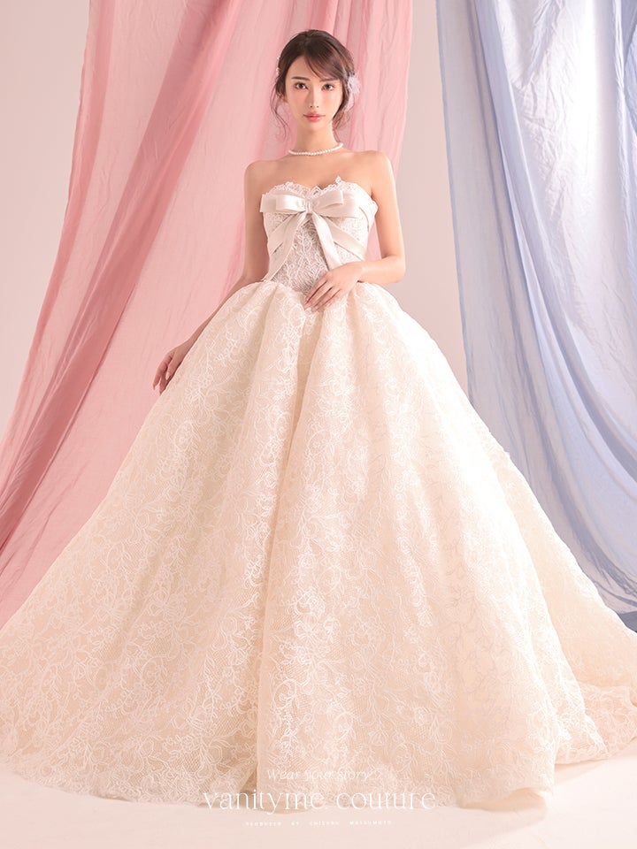vanityME.couture. バニティーミークチュール Fleur Ruban Couture フルール・リュバン・クチュール ロングドレス ホワイト 白 総レース リボン バースデー vctr-c-5126