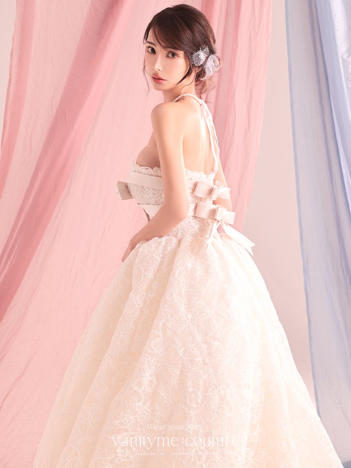 vanityME.couture. バニティーミークチュール Fleur Ruban Couture フルール・リュバン・クチュール ロングドレス ホワイト 白 総レース リボン バースデー vctr-c-5126