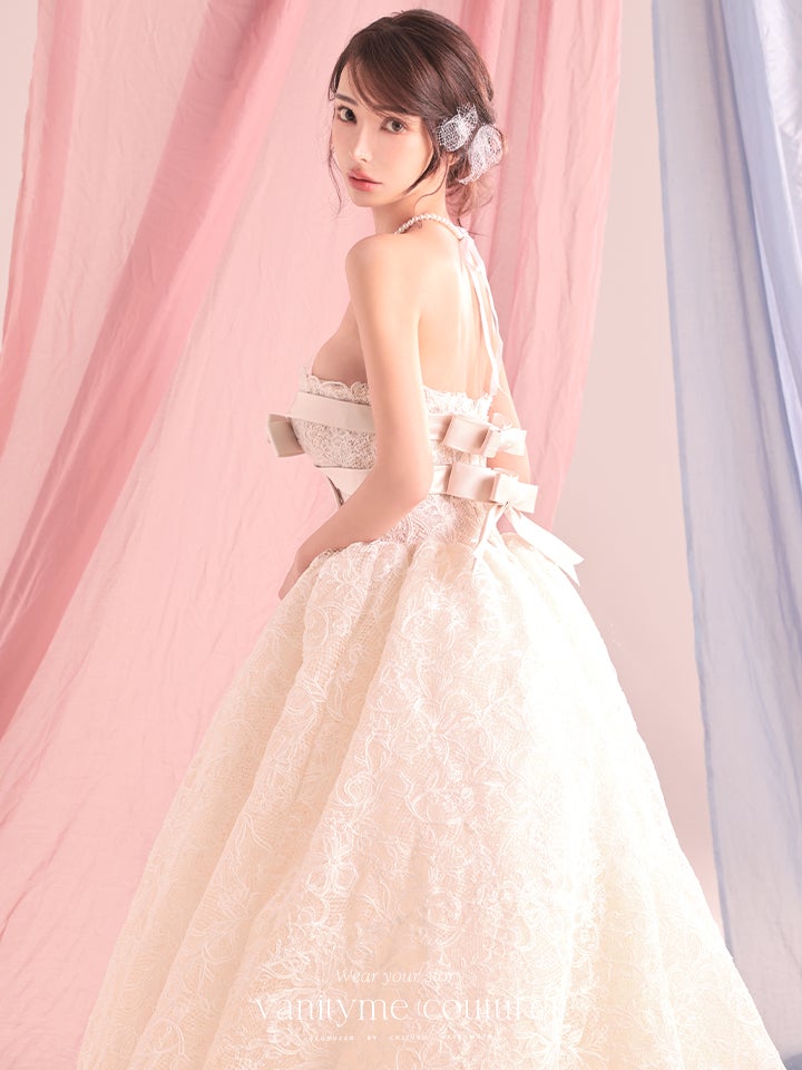 vanityME.couture. バニティーミークチュール Fleur Ruban Couture フルール・リュバン・クチュール ロングドレス ホワイト 白 総レース リボン バースデー vctr-c-5126