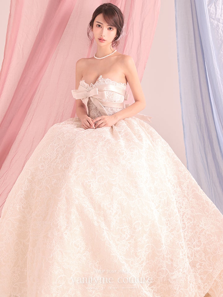 vanityME.couture. バニティーミークチュール Fleur Ruban Couture フルール・リュバン・クチュール ロングドレス ホワイト 白 総レース リボン バースデー vctr-c-5126