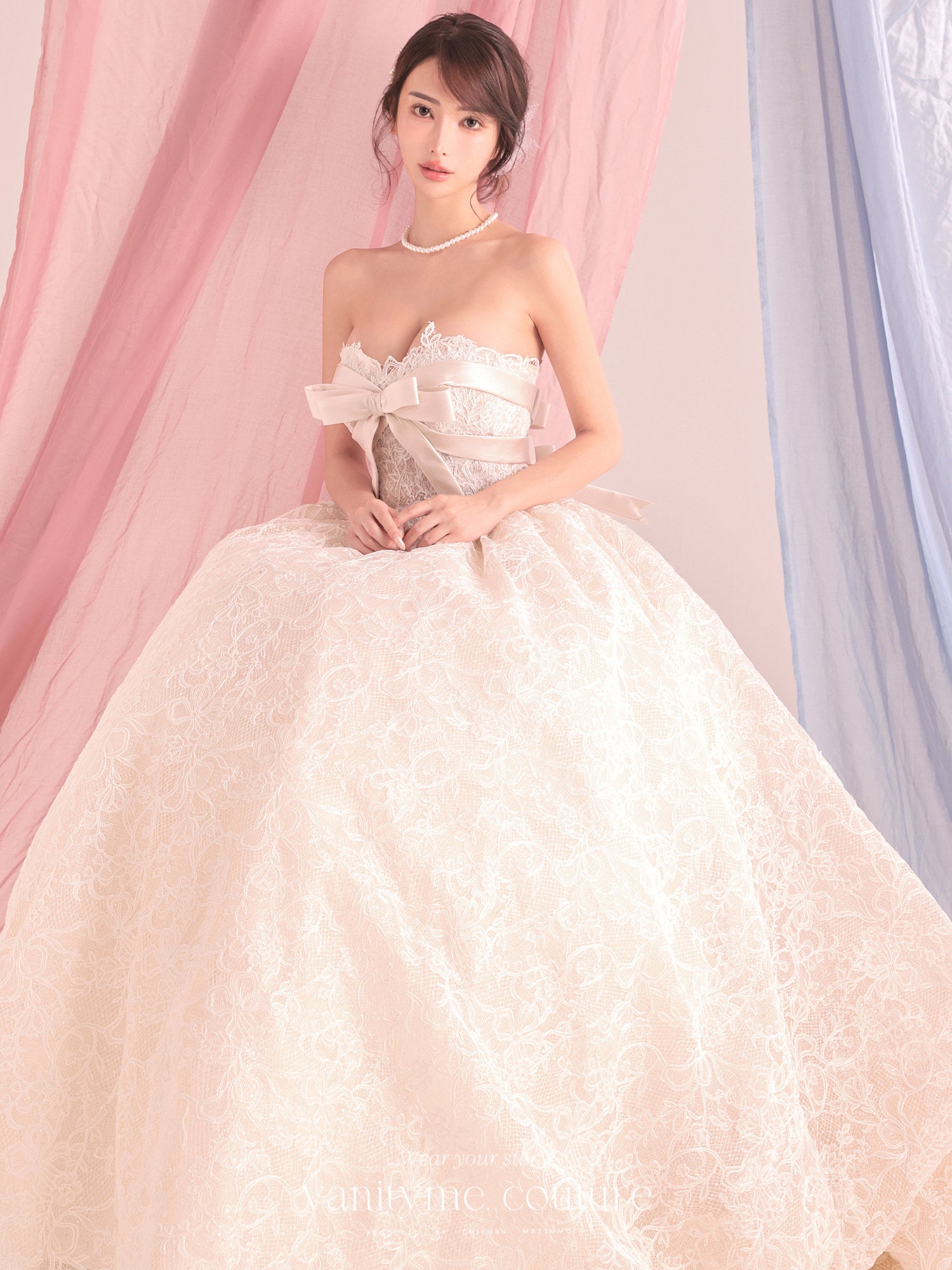 vanityME.couture. バニティーミークチュール Fleur Ruban Couture フルール・リュバン・クチュール ロングドレス ホワイト 白 総レース リボン バースデー vctr-c-5126